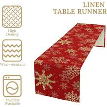 1pc Red Winter Christmas Golden Snowflake Christmas Table Runner, Holiday Kitchen Dining Table Decor, Suitable For Festival Living Room Family Gathering