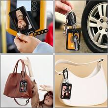 Photocard Holder, Acrylic Black ID Badge Credit Card Holder Idol Photo Display Organizer With Spring Pendant Keychain Student Bus Card Case Protective Photo Sleeves - Black - View 7
