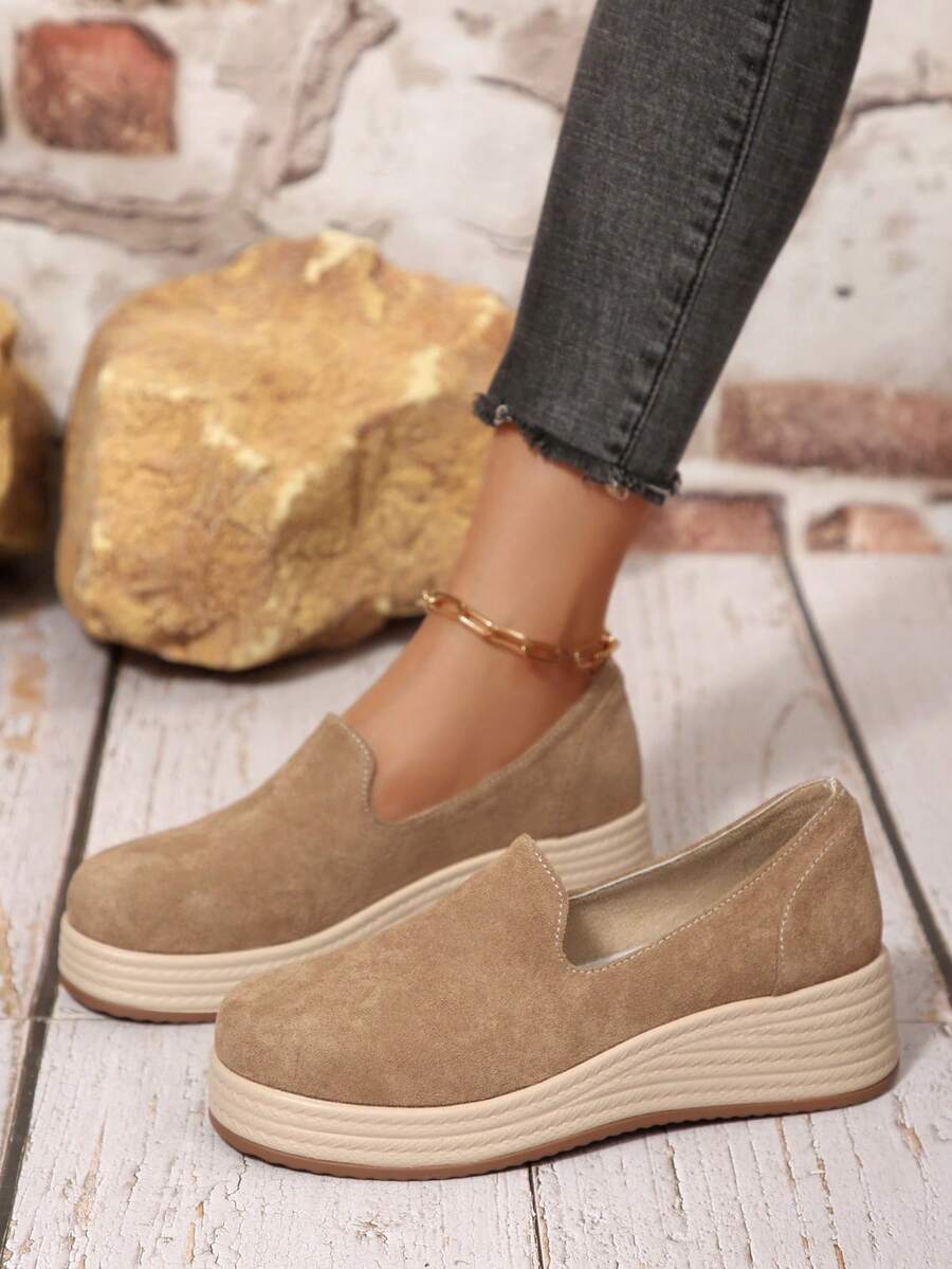 女式厚底舒适简约平底鞋 - 卡其色 - 查看 1