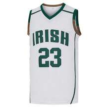 ST John's Shamrocks IRISH James Men's Basketball Jersey From St. Vincent And St. Mary's High School Auction In Ohio 23, White Elastic Fabric - Loose Fit Sleeveless VNeck Tank Top, Letter Embroidery, Suitable For Basketball, Sports, Running