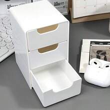 1 pieza Caja de almacenamiento de escritorio de plástico blanco de tres capas, se puede apilar en el escritorio - Adecuado para suministros de oficina, joyas, cosméticos - Accesorios de escritorio que ahorran espacio, adecuado para uso en dormitorio, organizador de escritorio y cajón para almacenamiento en el hogar