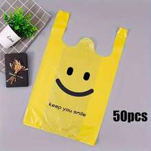 50pcs Plastic T-Shirt Bags With Handles, Plastic Bags In Gift Wrap Bags - Plastic Bags In Food Wrap Bags - Plastic Bags In Trash Bags - Bags Plastic - Gift Bags Plastic - Plastic Bags For Food - Shopping Bags Plastic - Plastic Bags Large - Plastic Bags For Drinks - Mini Bags Plastic Polyethylene Shopping Bags For Groceries, Vegetables, Fruits, Snacks - And Convenient, Suitable For Supermarkets, Restaurants, Retail Stores, And Home Organization - Yellow - View 9