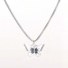 Women's Fashion Jewelry, Handpainted Colorful Butterfly Pendant Necklace, Stainless Steel Round Box Chain & Zinc Alloy Rhinestone Pendant, Suitable For Daily Wear