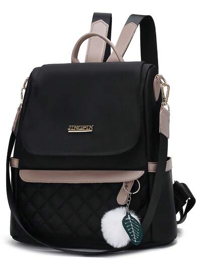 Mochila acolchada antirrobo ligera con múltiples bolsillos, diseño bordado, mochila de viaje de alta calidad para mujeres. Monedero de mujer, mochila casual impermeable con colgante de pompón de pelo, bolso de compras para mujeres, mochila de moda, adecuada para niñas, estudiantes de primaria y secundaria, estudiantes universitarios de primer y segundo año, graduados, mochila para mamá.