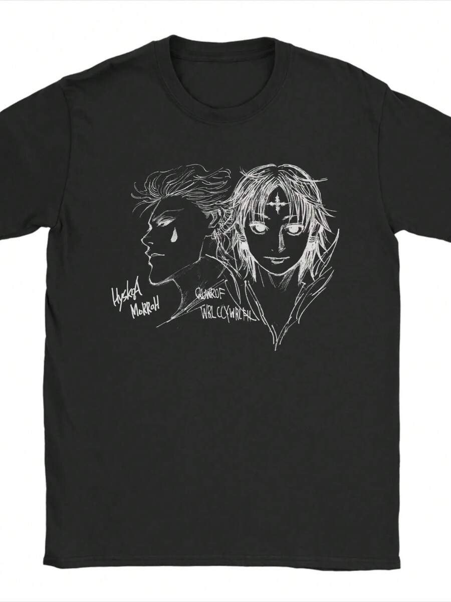 Casual  Hisoka & Chrollo T-Shirt For Men Round Collar 100% Cotton T Shirt Short Sleeve Tee Shirt New Arrival Tops. - 黑色4 - 查看 1
