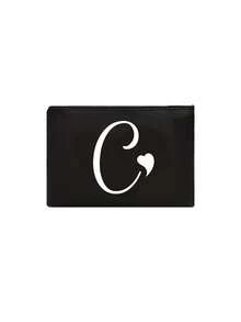 1pc Black Large-Capacity Cosmetic Bag, Printed With White Artistic Letters A-Z And A Heart Pattern,Hot-Selling Fashion Item Suitable For Travel, Toiletry, Multi-Functional Storage, Jewelry Storage, Coin Purse, Headphone Bag, Digital Storage Bag,Christmas Gifts,Pouch,Travel,Gifts For Women,Women's Necessaire,Travel Essential,Pouch,Clutch / Small Handbag,Necessaire,Makeup Organizer,Makeup Organize,Pouch,Brush Holder,Mini Pouch,Large Capacity Pouch