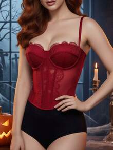 EZNV 1 chiếc áo ngực định hình thời trang nữ - Áo ngực ren gợi cảm, thích hợp cho các bữa tiệc/du lịch/kỳ nghỉ (Giáng sinh, Ngày lễ tình nhân, Halloween) - Màu Đỏ Sâu - Xem 6