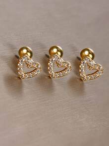 3件套不锈钢马眼锆石花朵耳钉，螺旋球扁平耳环，18K镀金小锆石耳环，适用于耳软骨、耳廓、耳垂穿孔，波西米亚优雅风格 - 金-3# - 查看 4