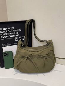 New Fashion Daily All-Match Niche Pleated Design Bow Decorated Crossbody Bag, Casual Simple Solid Color Handbag, Large Capacity, Portable, Lightweight Travel, Suitable For School, Work And Commute - Multicolor - View 6