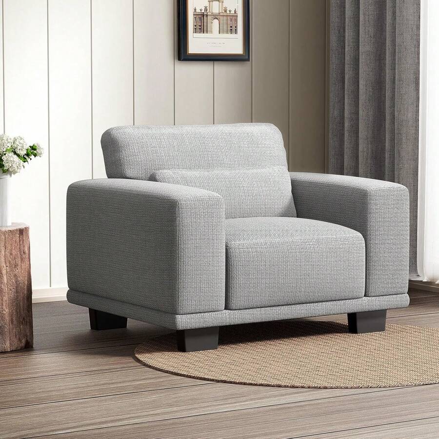 40" Accent Chair, Modern Armchair With Deep Seats, Comfy Upholstered Reading Chairs For Bedroom, Single Sofa Chair For Living Room, Easy To Clean With Removable Covers, Grey,23107374 - 深灰色 - 查看 1