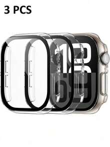 3件組適用於Apple Watch 40mm 41mm 42mm 44mm 45mm 46mm 硬PC鋼化玻璃二合一保護殼，防摔防刮全邊緣保護蓋，適合 Ultra SE Series 11 10 9 8 7 6 5 4，中性觸控靈敏智慧手錶保護殼，3色組 - 透明+透明+透明 - 查看 20