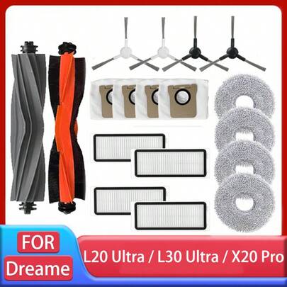 Spare Parts For Dreame Bot L30 Ultra L20 Ultra X20 Pro Robot Vacuum Spare Parts Consumables Main Side Brush Hepa Filter Mop Cloth Dust Bag Accessories
