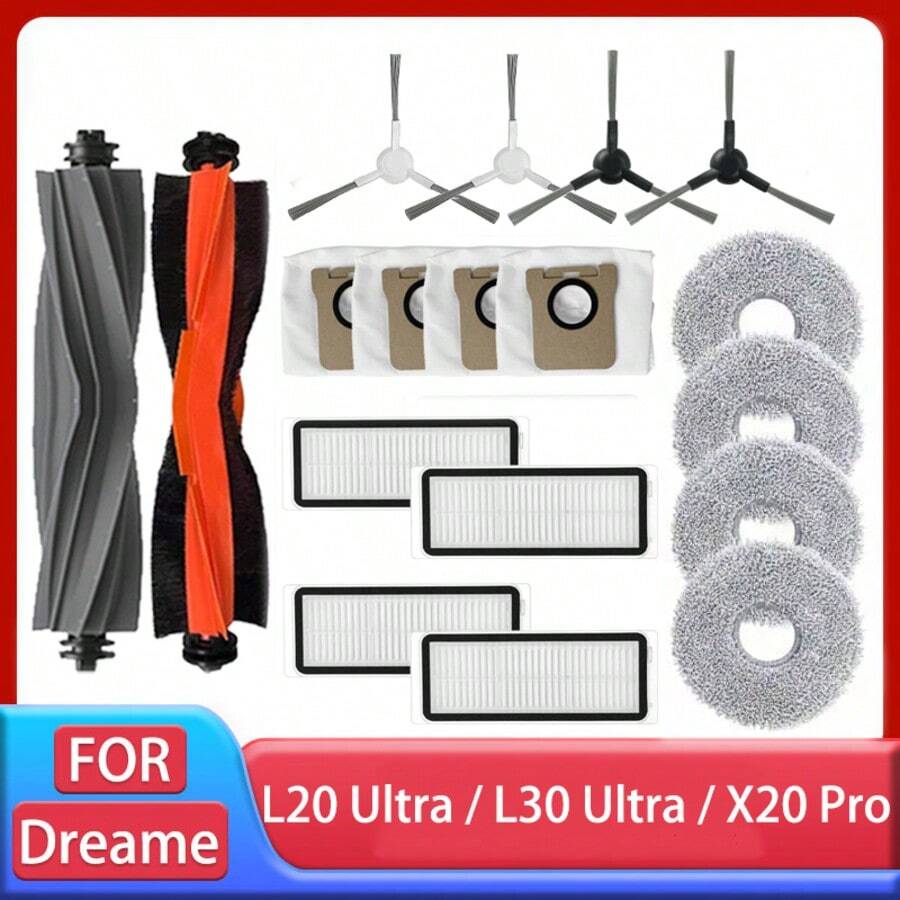 Spare Parts For Dreame Bot L30 Ultra L20 Ultra X20 Pro Robot Vacuum Spare Parts Consumables Main Side Brush Hepa Filter Mop Cloth Dust Bag Accessories - Dark Grey - View 1