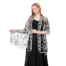 Shawls And Wraps For Evening Dresses,Women Formal 1920s Sequin Flower Sheer Shawls And Wraps For Wedding-{"Color_name":"BlackSilver"} - FBlackssilver - 查看 4