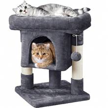Butterslay 23.5″ 2-Level Cat Tree With Wide Top Perch & Cat Condo & Natural Sisal Scratch Posts For Small/Medium Cats - Dark Grey - View 10