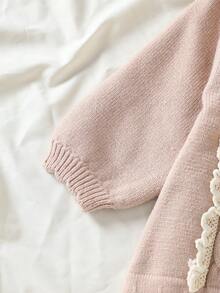 WUHUANG YIYI Cardigan Rajut Bayi Perempuan Lucu Warna Polos Buatan Tangan dengan Hiasan Pita dan Renda, Cocok untuk Musim Gugur/Musim Dingin - Krem - View 6