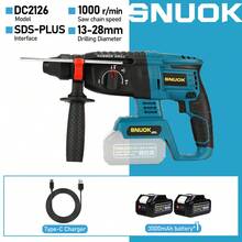 SNUOK 18V 无刷锤钻，配备 3000mAh 电池，冲击钻套装，Type-C 充电，4 种功能，家装电动工具，兼容牧田锂离子电池，适用于钻混凝土墙、凿瓷砖，是送给男士的绝佳礼物 - 藍 - 查看 15
