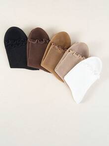 5/10 Pairs Of Children's Socks, Solid Color Lace Shape Princess Socks, Can Be Matched All Year Round, Simple And Comfortable, Daily Travel Sports Can Be Worn. - Multicolor - View 9