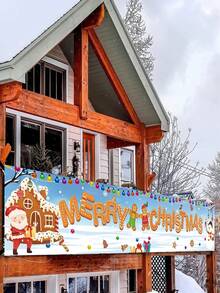 1 pieza Bandera de decoración navideña, fondo de tela con estampado de Papá Noel, muñeco de nieve, árbol de Navidad y hombre de jengibre, para decoración de fondo de fiesta de Navidad, decoración colgante de valla de pared navideña, decoración colgante de patio y jardín navideño, suministros para eventos y fiestas navideñas en el hogar - Multicolor - Ver 9