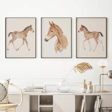 3pcs/Set, Canvas Framed Wall Art, Watercolor Foal Painting, Featuring A Foal In Soft Brown Tones, Ideal For Decorating Nurseries Or Kids' Rooms In Country Style Kids' Room Decor, Nursery Decor, Parenting Room Decor, Preschool Decor, Boys' Room Decor/Girls' Room Decor, Playroom Decor