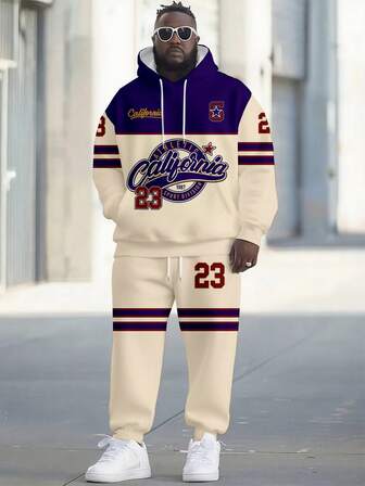 Conjunto de sudadera con capucha y pantalones de talla grande para hombres con estampado digital 3D retro de California, ropa de otoño