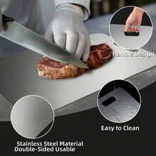 1pc Premium Stainless Steel Cutting Board - Double Sided, Rust-Resistant, Suitable For Meat, Fruits And Vegetables, Dishwasher Friendly, Multiple Sizes Available - Silver - View 5