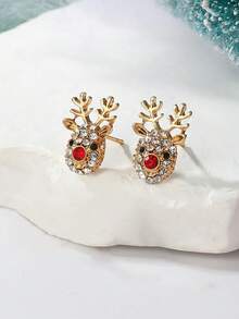 1 Pair Crystal Deer Head Stud Earrings, Suitable For Daily Wear, Parties, Christmas And Other Occasions - Elk Earrings - View 7
