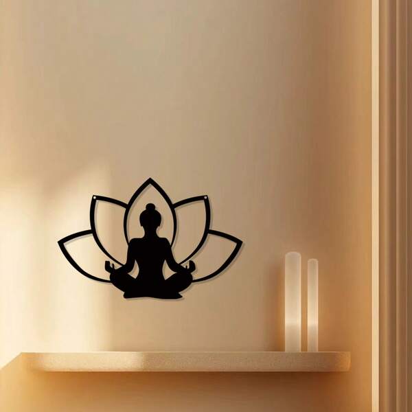 1pc Buddha Statue & Lotus Flower Zen Wall Decor - Modern Indoor/Outdoor Decoration, Yoga Studio Meditation Space Home Accent - Personalized Housewarming Gift, No Electricity Required, High-Quality Metal Craftsmanship, Art Piece, Handmade, Great Gift