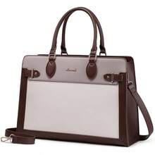 Laptop Bag Women 15.6 Inch Work Tote, Business Computer Briefcase, Waterproof PU Leather Tote Bag Teacher, Office Shoulder Tote Purse - 15,6 inch + Cà phê - Tím nhạt - Trắng hồng - Xem 1