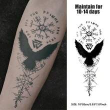 1张，神秘几何符号，生死使者，防水，草本汁贴纸，逼真纹身，临时纹身，男女适用，适用于手臂，装饰，人体艺术 - 黑色 - 查看 2