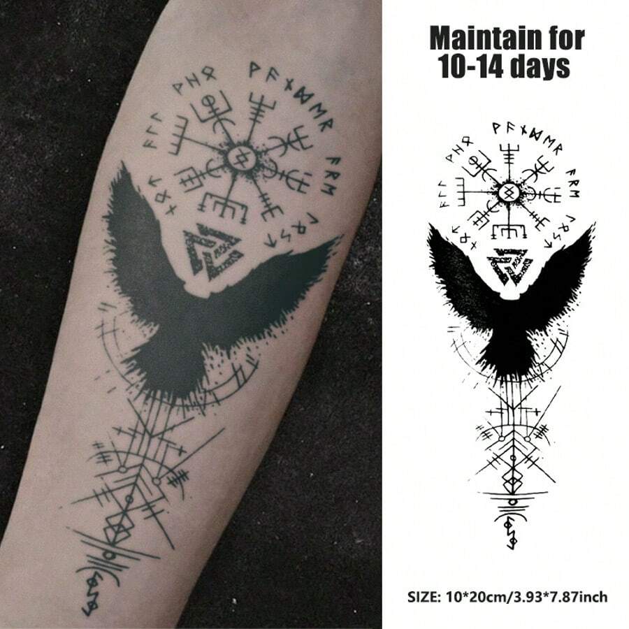 1张，神秘几何符号，生死使者，防水，草本汁贴纸，逼真纹身，临时纹身，男女适用，适用于手臂，装饰，人体艺术