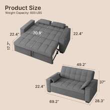 Convertible Sofa Bed Futon, Queen Size Sleeper Loveseat With Pull Out Couch, 3 In 1 Linen Fabric Futon Couch With Side Pockets, Storage Armrest & Adjustable Backrest For Living Room, Dark Grey,23116340 - 深灰色 - 查看 5