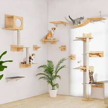 Wall Hammock, Wall Mounted Bridge With Track Ball 3 Hanging Ball, Pet Ladder Wide 10 Long 29 Climb, Perch, Activity, Easy Install Wooden Cats Steps Hammock Tree Shelf - 最初的 - 查看 7