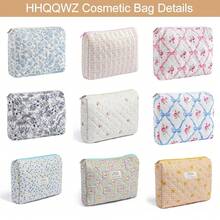 Makeup Bag Travel Cosmetic Bag For Women Girls, Zipper Make Up Pouch, Floral Flowers Toiletry Organizer Makeup, Portable Storage Bag, Cosmetic Travel Cloth Bag (L/Large Blue Flowers){"Color_name":"U8Large/LargeBlueFlowers"} - U8大/大藍色花朵 - 查看 5