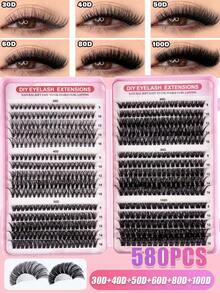 540片装浓密D型卷翘8-16mm混合DIY睫毛嫁接套装，包含柔软单根睫毛，打造蓬松自然的粉色底妆效果，在家轻松DIY持久美睫，套装包含睫毛胶水、卸妆液和DIY睫毛镊子（30D--100D） - 粉色 - 查看 7