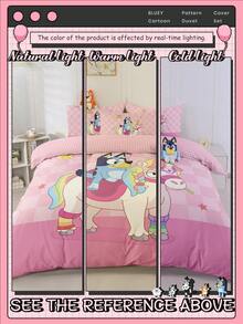 Bluey 2/3件套布鲁伊（Brui）被套套装，布鲁伊独角兽图案床上用品套装，柔软透气，亲肤舒适，卡通风格被套套装，柔软抗起球，可爱家纺，布鲁伊房间装饰，包含1个被套和1/2个枕套，不含被芯