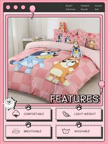 Bluey 2/3件套布鲁伊床上用品套装，布鲁伊气球图案，柔软透气，亲肤舒适，卡通风格被套套装，柔软抗起球，精美家纺，冷色调被套和枕套，不含被芯，适用于单人床、双人床、大号床、特大号床，四季皆宜。 - 彩色 - 查看 5
