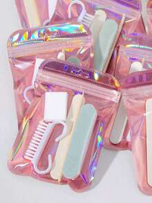 5 件套迷你指甲锉和角质层推刀套装，双面指甲锉，木制角质层推刀，指甲清洁工具，修甲棒，修甲刷，DIY 指甲油护理，女士修甲套装，适用于圣诞节礼物、生日礼物、美甲沙龙礼物 - 彩色 - 查看 8