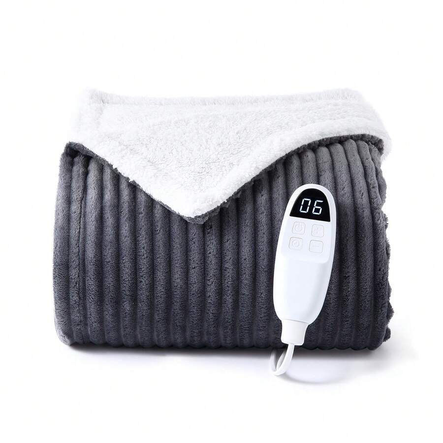 Heizdecke mit Abschaltautomatik  Elektrische Wärmedecke Heizdecke, 6 Temperaturstufen und Überhitzungsschutz, Grau 130*180 cm