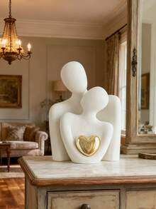 2个/1个 3.35*2.56英寸 镀金抽象艺术陶瓷摆件，情侣拥抱设计，适合摆放在橱柜或玄关处。这是一款情人节主题装饰品，适合节日装饰。