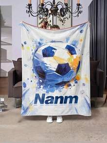 1pc Customized Name Blanket, Football Pattern Printed Flannel Blanket, Soft & Warm, Suitable For Napping, Sofa, Office, Bed, Camping, Versatile Gift Blanket, All Seasons, Christmas Gift - 280g Fabric - Multicolor - View 9