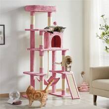 Butterslay 63in Tall Cat Tree Tower With Sisal-Covered Posts, Hammock & Condo, Durable Cat Furniture Scratching Post For Indoor Cats, Beige/Green/Dark Gray/Light Gray/Black/Pink - Hồng - Xem 1
