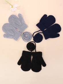 3 Pairs Set Children's Winter Warm Knitted Gloves, Cute Kindergarten Kids Gloves With String - 3pairs - View 9