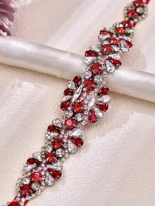 حزام خصر كريستال أحمر رومانسي، ديكور خصر فستان زفاف العروس، إكسسوار مثالي للنساء، حزام زفاف، إكسسوار لملابس عيد الميلاد، إكسسوار لحفلات المساء - شريط احمر - مشاهدة 3