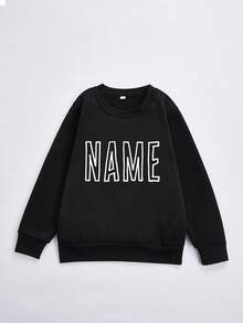 Name Custom Printed Girl Personalized Comfortable Sweatshirt, Casual Long Sleeve Pullover Sweatshirt Top(Size:110cm-150cm) - Black - View 2