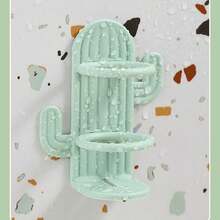 1 Toothbrush Holder, Wall-Mounted Makeup Brush Comb Storage Rack, Bathroom Hanging Toothbrush Holder Without Drilling Holes, Cute Cactus-Shaped Toothbrush Holder, Bathroom Accessories