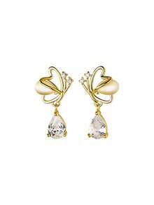 BALMORA 2 PCS S925 Sterling Silver Sweet Elegant Hollow Butterfly Water Droplet Zirconia Pendant Earrings For Women Valentine Day Gifts Daily Party Accessories