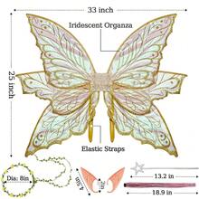 Large Fairy Wings Adult Women, 33"X25" Iridescent Glitter Butterfly Wings, Fairy Costume Set For Halloween Dress Up Party{"Color_name":"Gold"} - 金色 - 查看 5