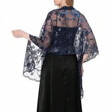 Shawls And Wraps For Evening Dresses,Women Formal 1920s Sequin Flower Sheer Shawls And Wraps For Wedding-{"Color_name":"NavyBlue"} - 海軍藍 - 查看 1