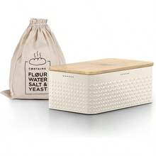 LARS NYSØM Bread Box I Metal Box With Linen Bag For Long Lasting Freshness I Bread Bin With Bamboo Lid Usable As Cutting Board I 13.4x7.3x5.3In (Sage Green) - Almond Beige - 查看 1